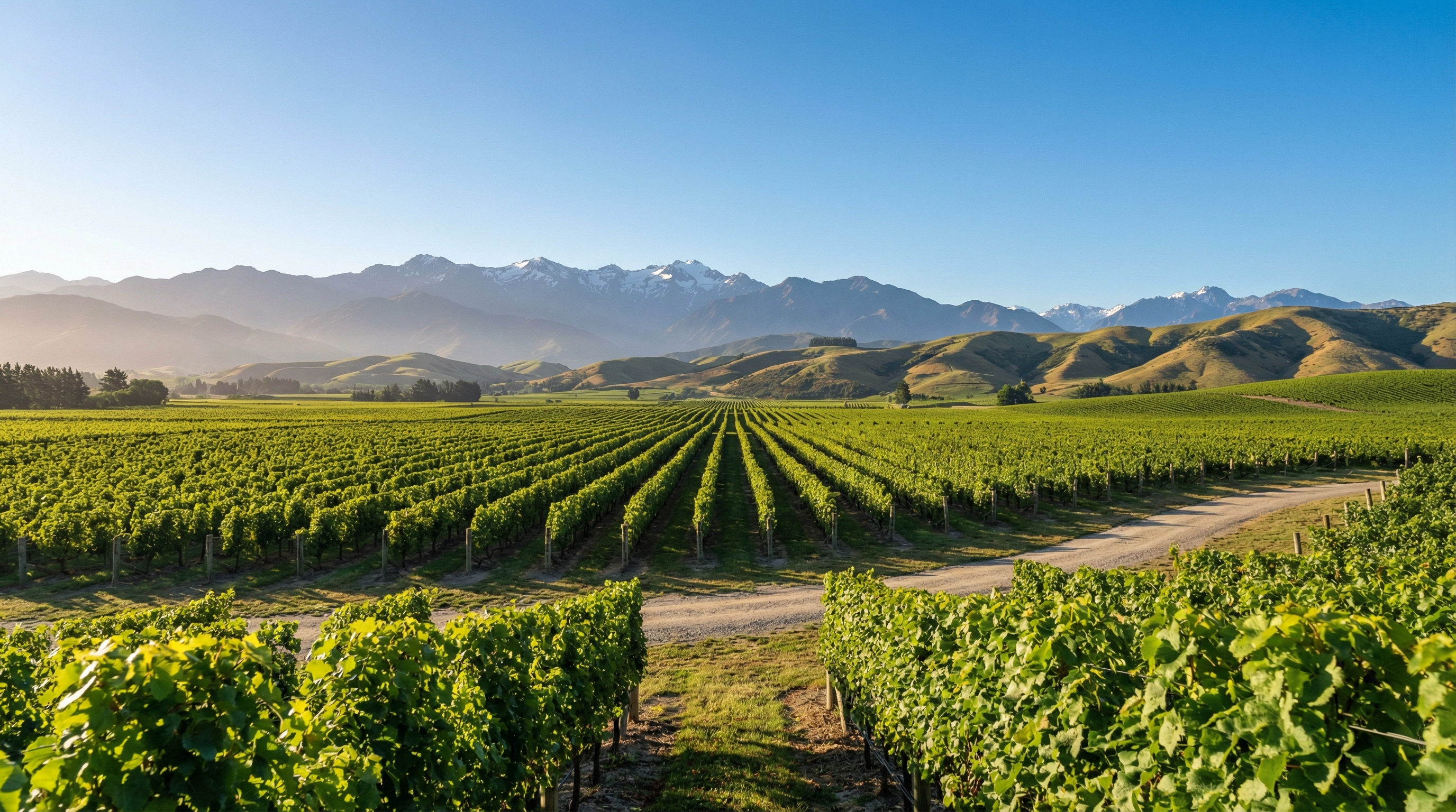 Central Otago vineyard with mountain scenery