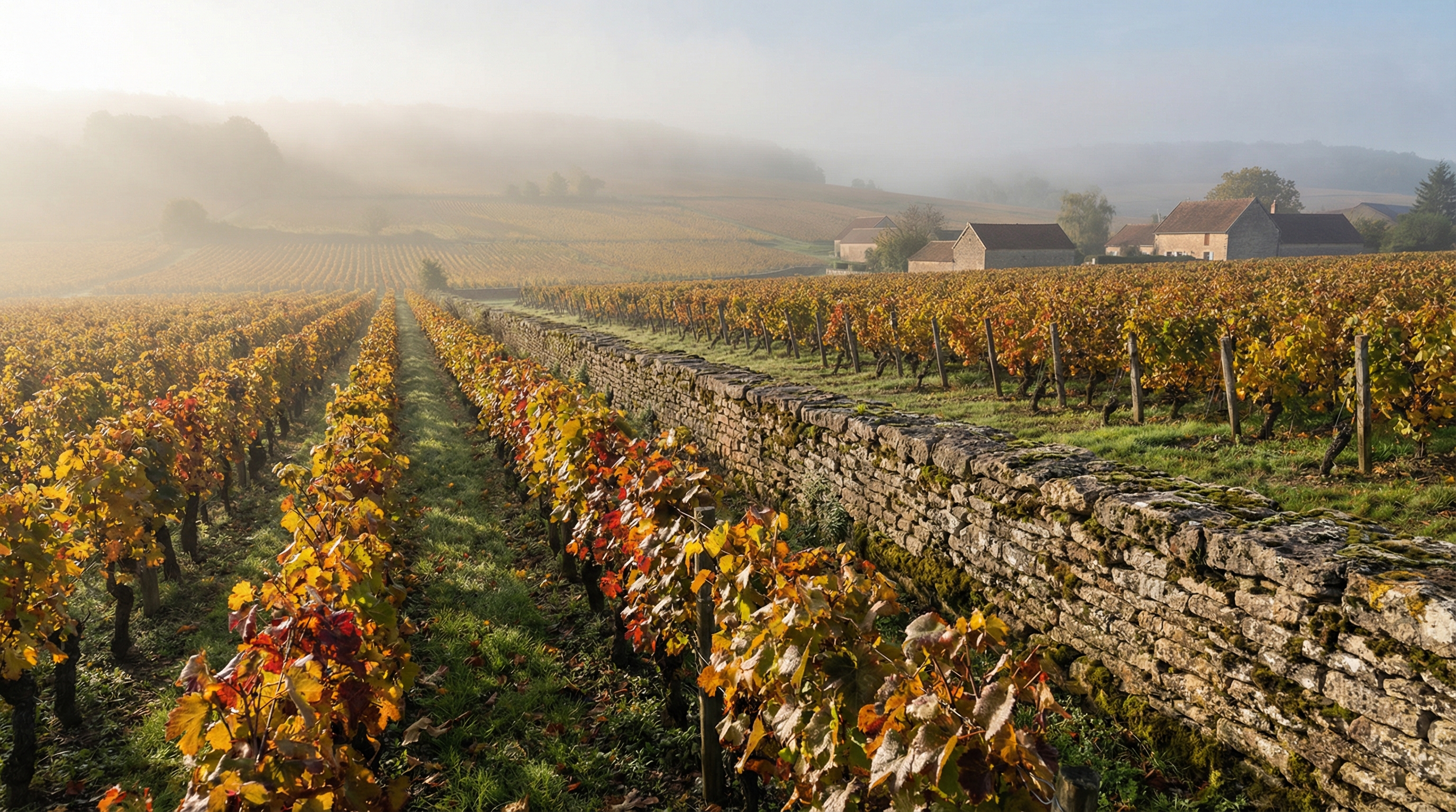Stone wall between Premier Cru and Grand Cru vineyards