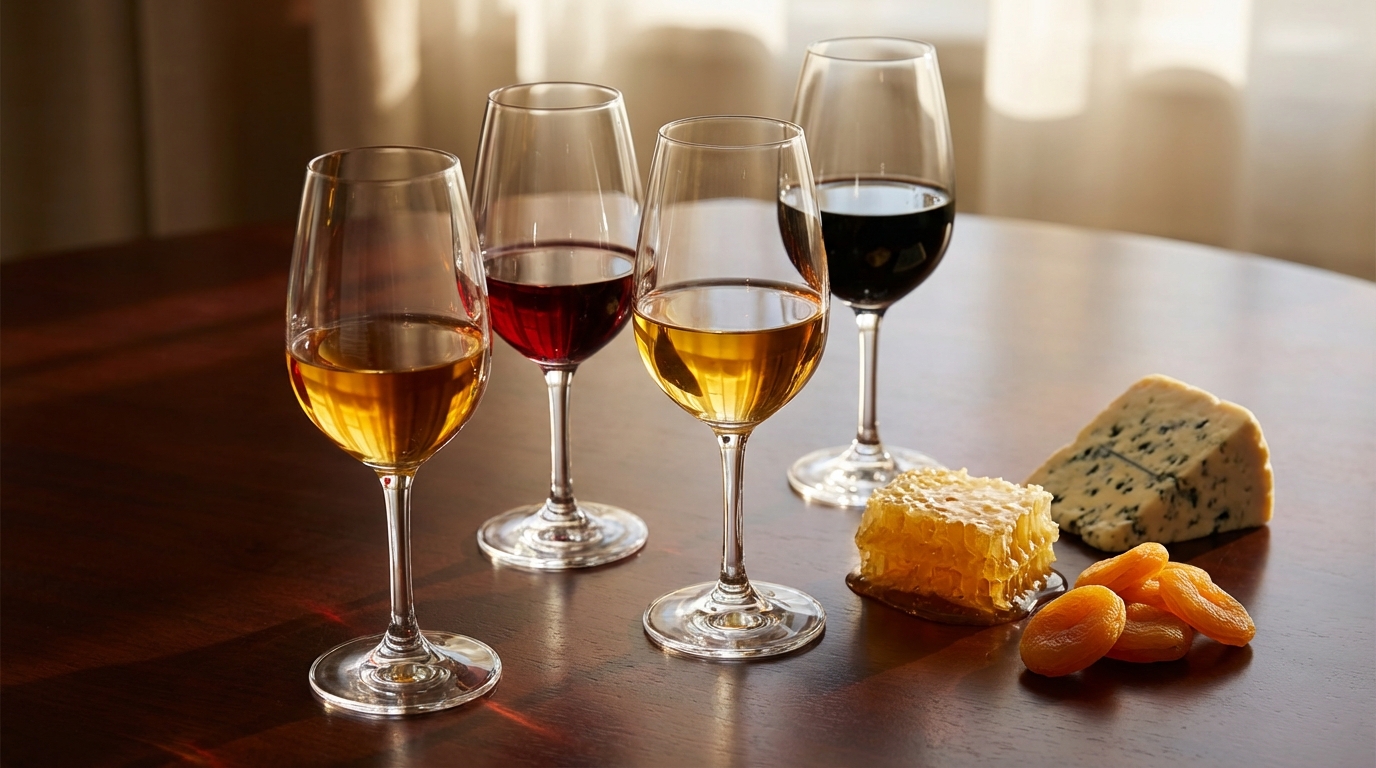 Glasses of Ruby and Tawny Port wine side by side showing their contrasting colors