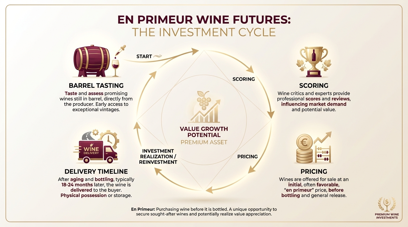 Wine futures price chart and investment documents for Bordeaux en primeur analysis