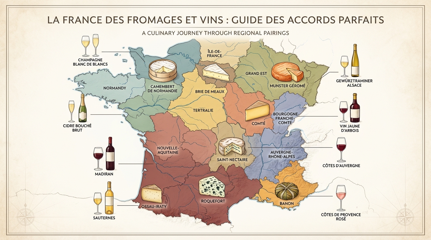 Roquefort blue cheese wedge alongside a glass of golden Sauternes sweet wine