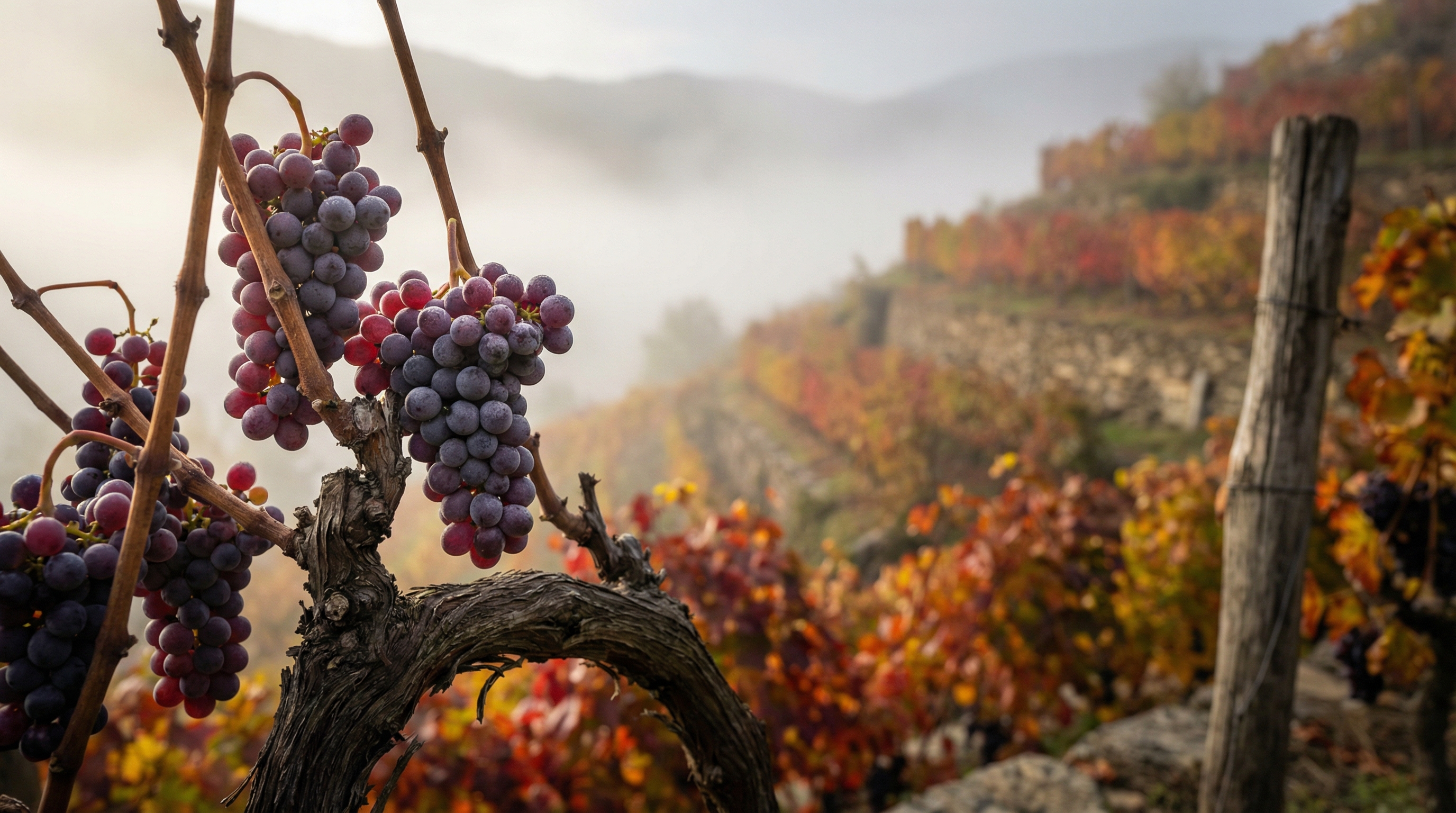 Terraced vineyards on the volcanic slopes of Mount Etna, Sicily
