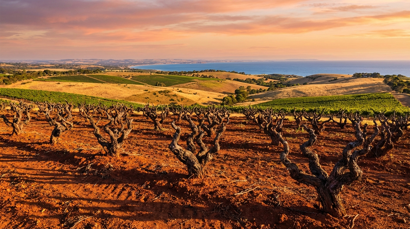 Ancient gnarled old vine Shiraz in McLaren Vale red earth