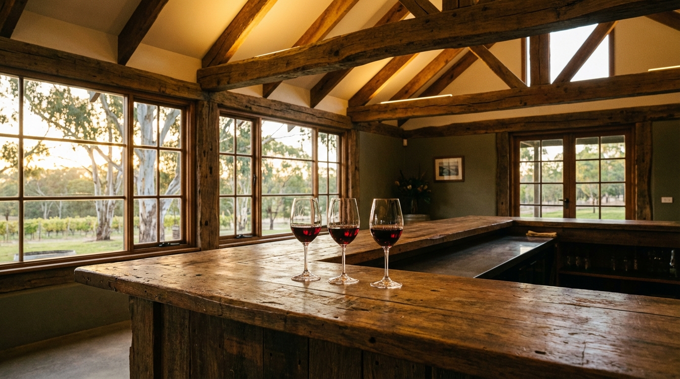 Rustic Australian winery tasting room in McLaren Vale