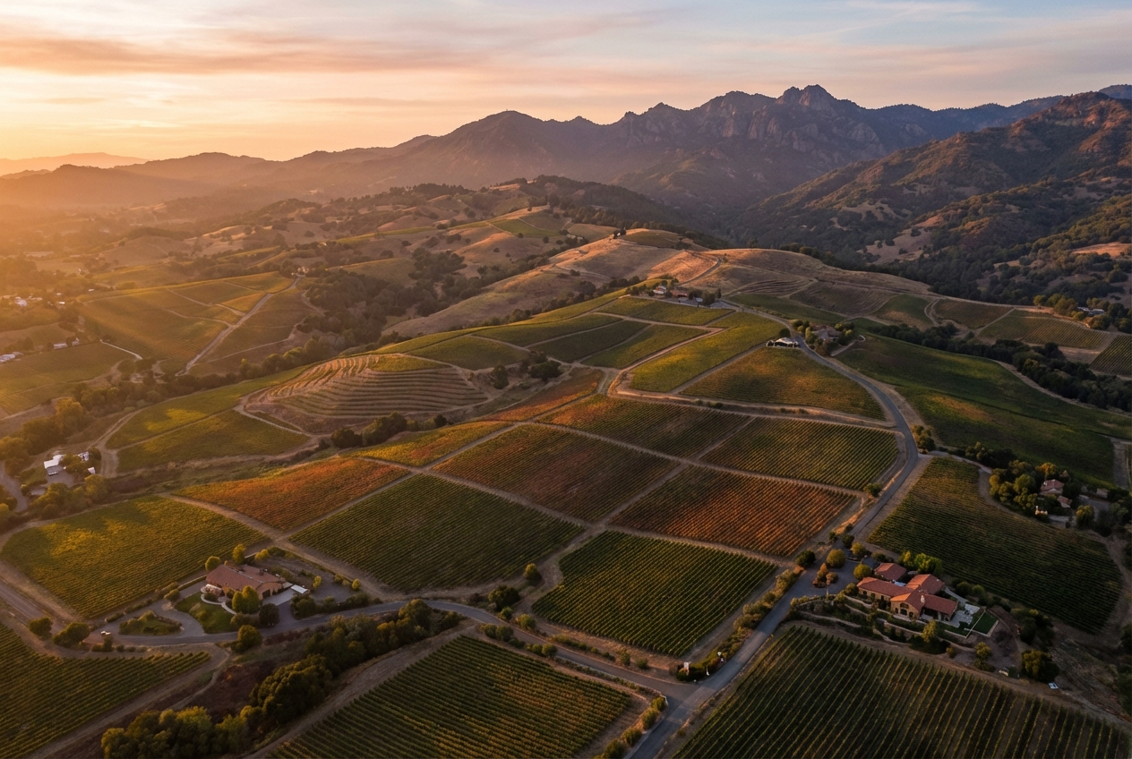 Aerial view of Napa Valley vineyards
