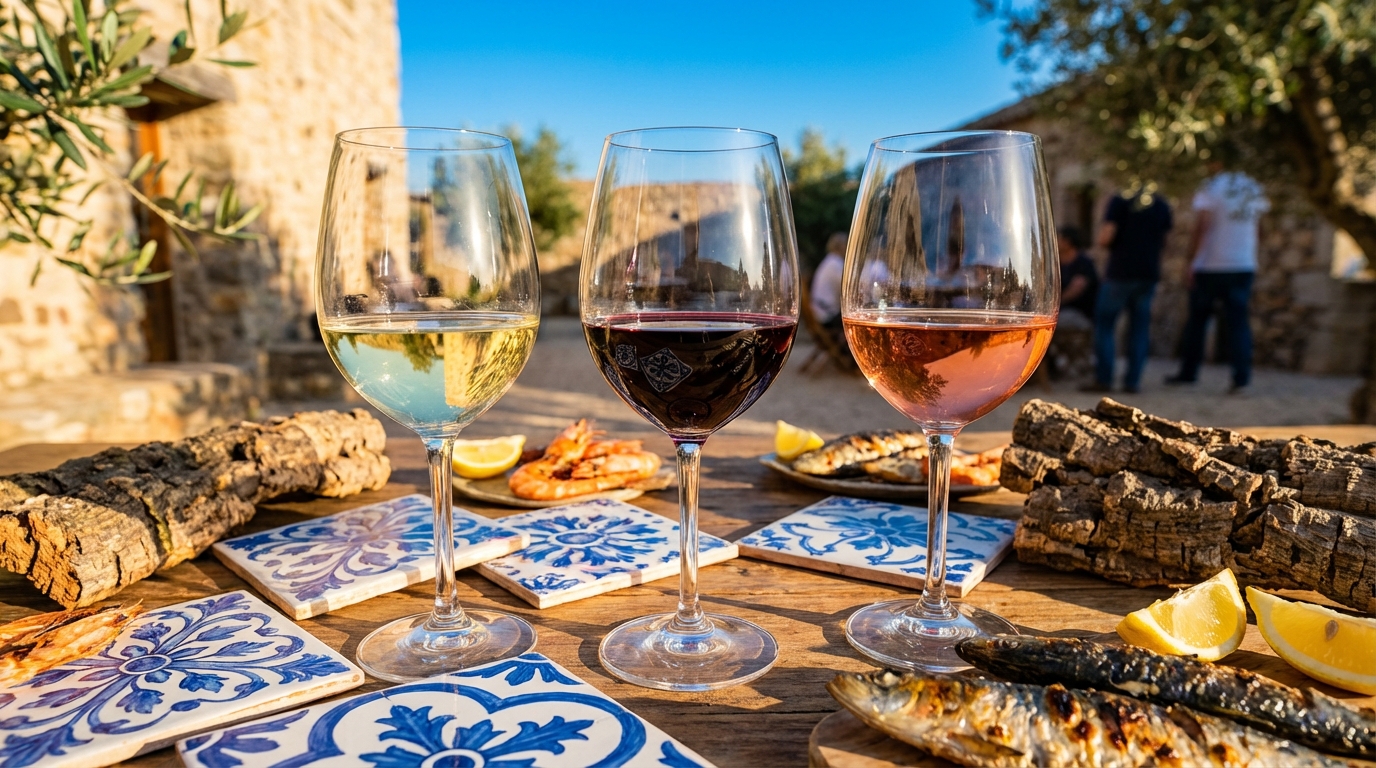 Portuguese wine diversity with Vinho Verde, Alentejo red, and rosé