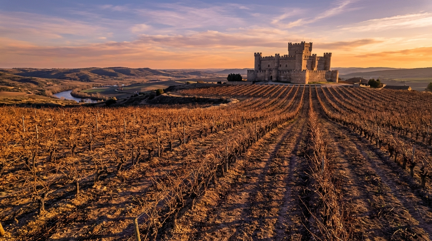 Aerial view of Ribera del Duero vineyards on the Castilian plateau