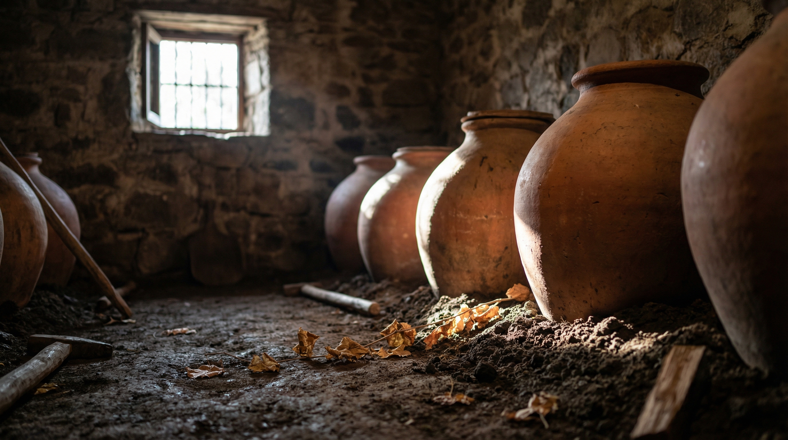 Qvevri clay vessels at a traditional Georgian winery