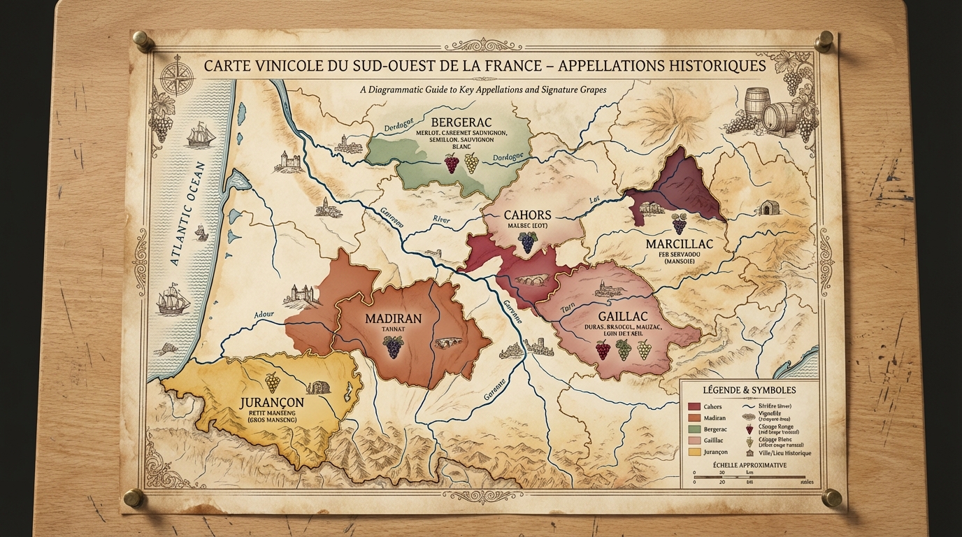 Petit Manseng grapes drying on the vine in Jurançon with the snow-capped Pyrenees in the distance