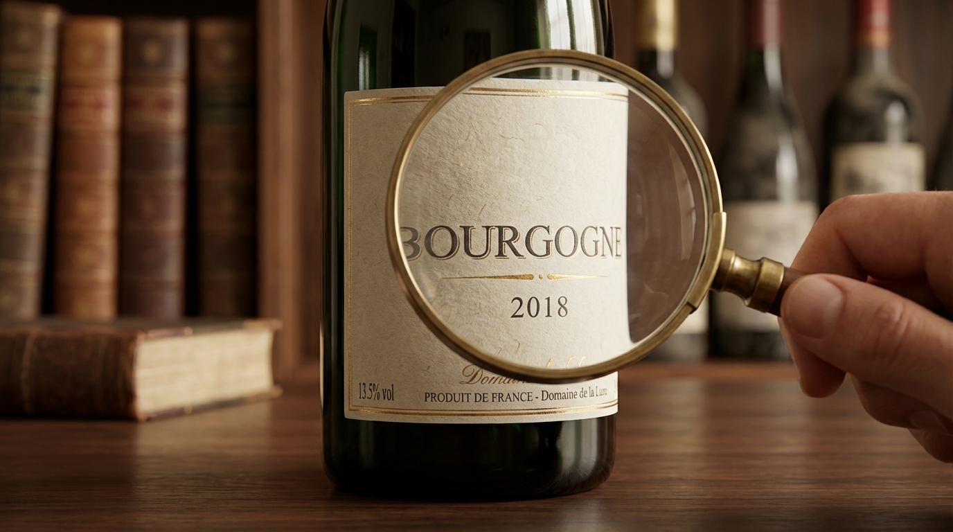 Close-up of a French wine label showing AOC designation, vintage year, and estate bottling information